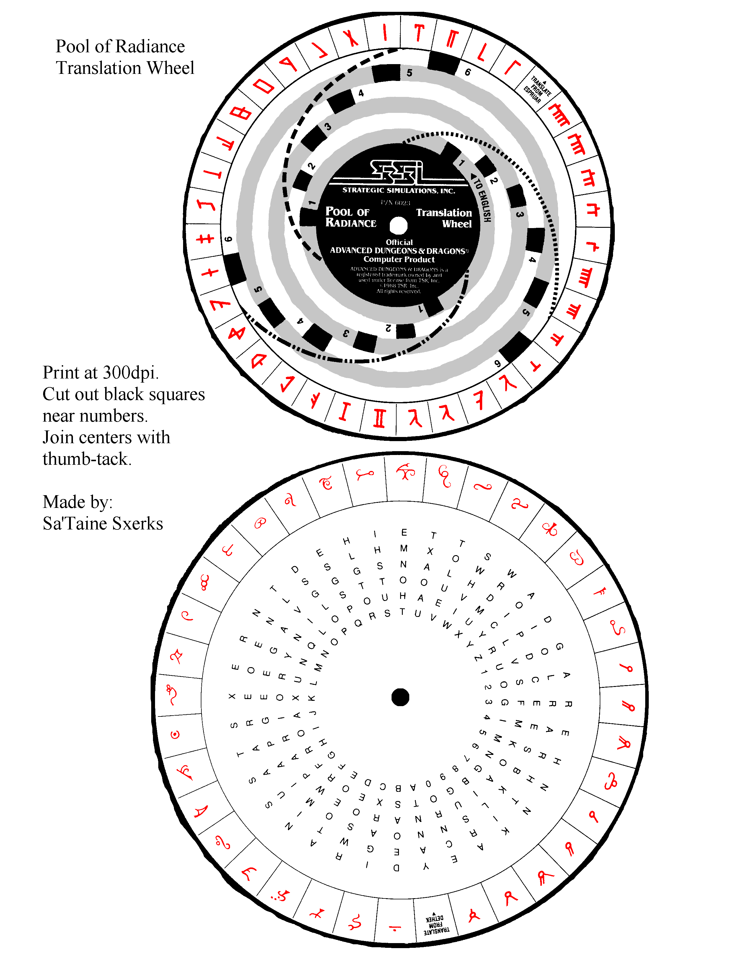 pool of radiance code wheel instructions